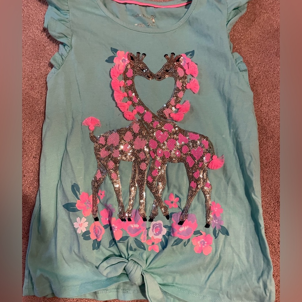 Cynthia Rowley Kids' Aqua and Pink Giraffe Tee